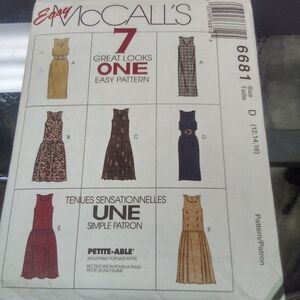 McCall's Sewing Pattern 6681 Women's Dresses Dress Size 12-16 Uncut